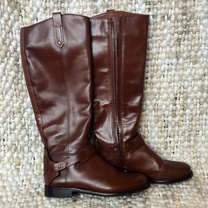 Tory Burch Genuine Leather Brown Riding Boots, Size 7